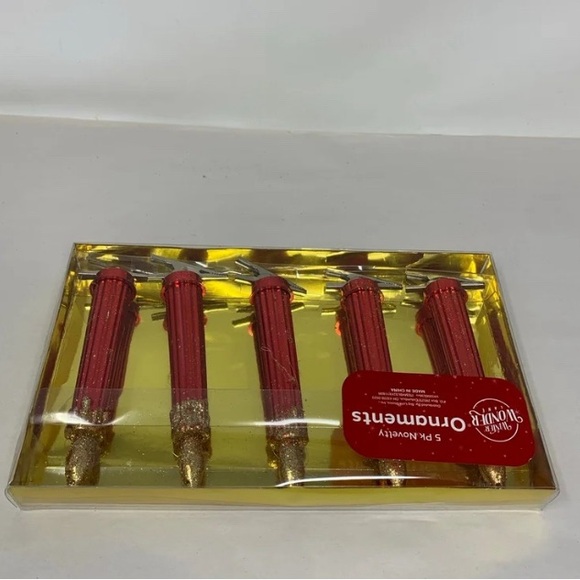 5 pc candles with clips Christmas clips holiday decorations new in box red/gold - Picture 8 of 11